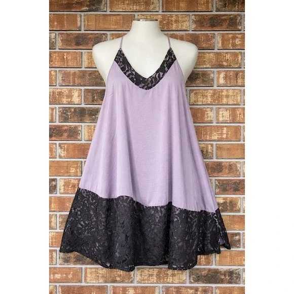 Lane Bryant Lavender/Lace Trim Babydoll Night Dress Purple Black Plus Sz 28 - Picture 1 of 9